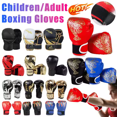 PU Leather Boxing Gloves Professional Sanda Muay Thai Fighting Gloves Adult Kids Punching Training G