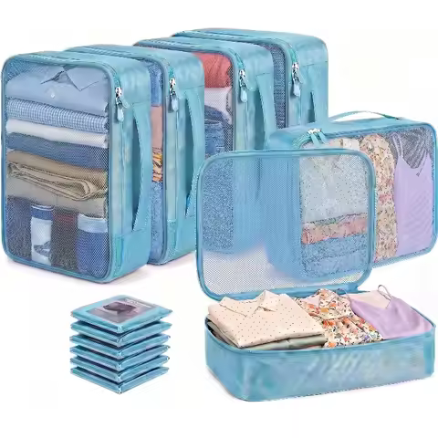 Foldable 2/4/6Pcs Foldable Packing Cubes Luggage Packing Organizers for Travel Lightweight,See Throu