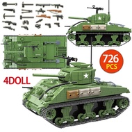 726PCS Military Sherman M4A1 Tank Building Blocks Lego Technic City Police WW2 Tank Soldier Weapon A