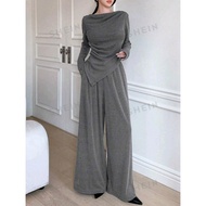 DAZY Star Solid Asymmetrical Hem Tee & Wide Leg Pants