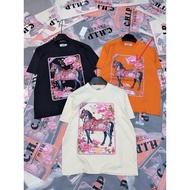 GC BIGSIZE floral horse t-shirt 60kg -110kg [Soft, smooth, cool cotton 4c stretch - no ruffling, no 