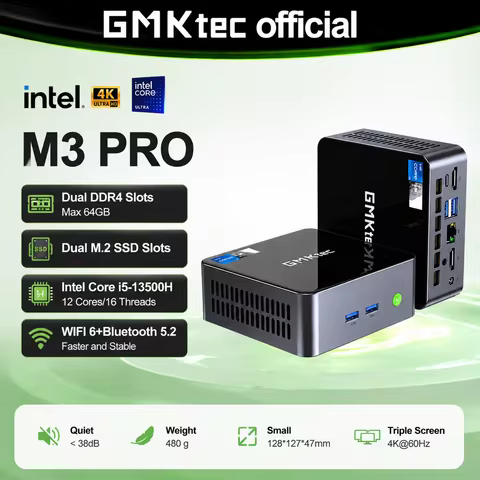 GMKtec NUCBOX M3 Pro Mini PC Intel Core i5-13500H Dual DDR4 Dual M.2 NVMe SSD 2.5G LAN WiFi 6 Window