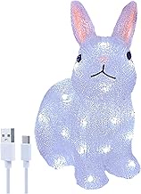 Gloworm YKL-1019, 22CM Acrylic Battery Box Rabbit with 26 White LEDs, 6 Hour Timer, Dual Power Suppl