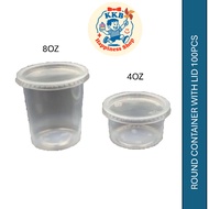 ROUND CONTAINER WITH LID 4OZ/8OZ  100PCS/PKT