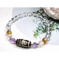 Tibetan Dzi Beads Two Eyed Dzi Beads with Clear Quartz Amethyst Citrine Bracelet 19.6x9.8mm