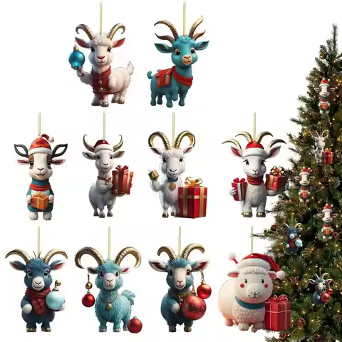 Christmas Cute Goat Home Party Decor 2D Christmas Tree Ornaments For Home Xmas Decoration Party Supp