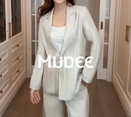 MUDEE เสื้อสูทลินิน สีกากีริ้วดิ้นทอง Blazer Linen Khaki Gold Striped