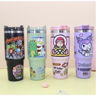 900ml Stainless Steel Tumbler Free Straw Thermos Cold Cute Cartoon Pattern Sent From Thailand