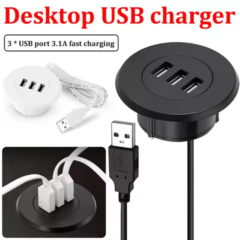 Multi Port USB Desktop Embedded Charger For Mobile Phone 3 In 1 USB HUB Computer Desk One Drag Three