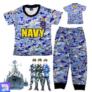 (1-7Y) QS Kids Full Print SEA NAVY UNIFORM Microfiber Pajamas Baju Tidur Sleepwear Budak Lelaki Kanak Kanak Pyjamas