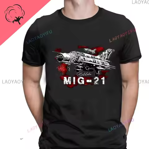 MIG-21 URSS Soviet Union Fighter Jet Man's TShirt Russian USSR CCCP O Neck Short Sleeve Polyester 10