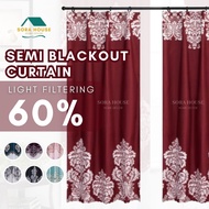 SORA BATIK Semi Blackout Curtain 2IN1 Hook &amp; Rod Hanging Type Langsir Batik Cangkuk &amp; Dawai Bilik Tidur Sliding Door RCJ