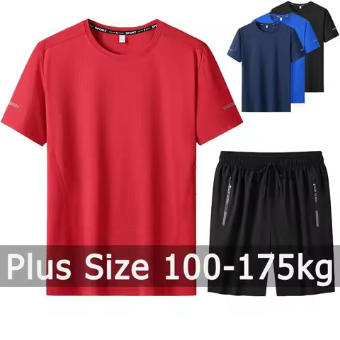 T-shirt Shorts Sets Men Plus Size 5XL/6XL/7XL 100-175kg Quick Drying Sport T-shirt Oversized Tee Big