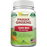 aSquared Nutrition Natural Korean Panax Ginseng 1000mg Max Strength 90 Capsules Root Extract Complex Red &amp; White, High Dosage Ginsenosides in Seeds, Asian Powder Supplement, Energy