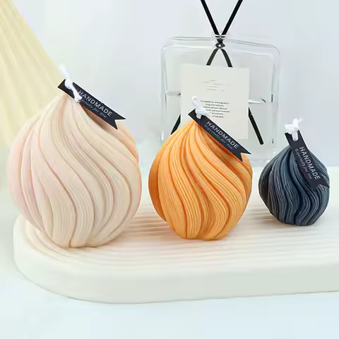 3D Onion Shape Geometry Candles Silicone Molds Carved Wavy Candle Irregular Stripes DIY Spiral Twist