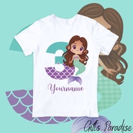 Personalised Cute Mermaid Kids T-Shirt Girls With Custom Name Comel Ikan Duyung Baju T-Shirt Budak Perempuan Custom Nama