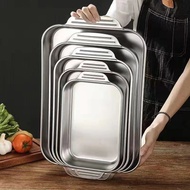 Square Plate Stainless Steel Thickened Grilled Fish Dish Commercial Rectangular Household Baking Tray Portable Gas Stove Seafood Large Tray Plate