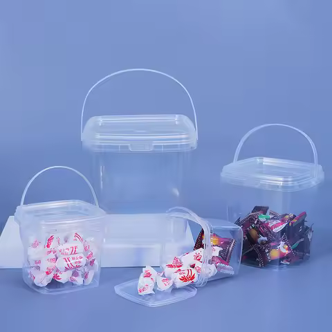 280ML/500ML/1L/2L Candy Snack Square Bucket Plastic Bucket With Lid Airtight PP Jars Clear Container