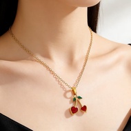 【Ready Stock】 Fashion Cherry O-Shaped Chain Pendant Clavicle Chain 18K Gold High Sense Stainless Ste