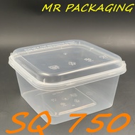 SQ 750 Square Disposable Plastic PP Food Container [ 50sets± ] 750ml SQ750