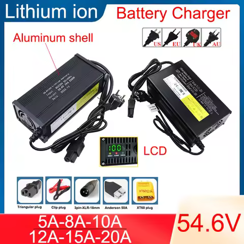 New 54.6V 5A 8A 10A 12A 15A 20A Lithium Battery Aluminum Shell Charger For 13S 48V 5A 8A 10A 12A 15A