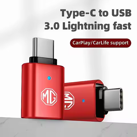 MG Logo Type-C to USB3.0 LED CarPlay Adapter For MG ZS HS MG5 MG4 Mulan GT, USB3.0 Converter Auto In
