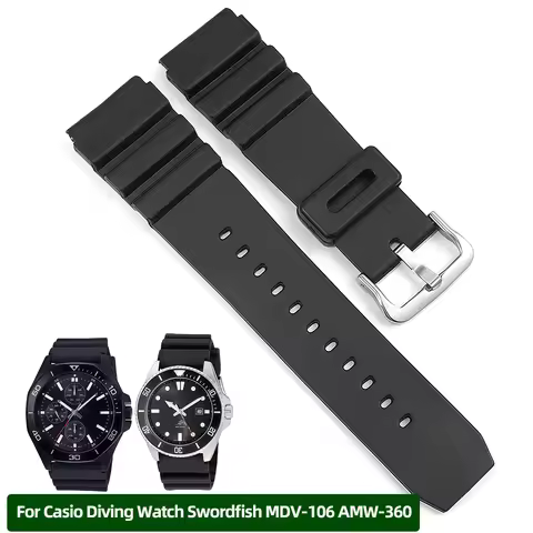 TPU strap 22mm For CASIO swordfish diving watch MDV-106 MDV-107 MTP-VD01D efr-303l MTP1375/1374/1383