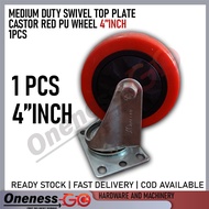 MEDIUM DUTY SWIVEL TOP PLATE CASTOR RED PU WHEEL 1PCS 4''INCH