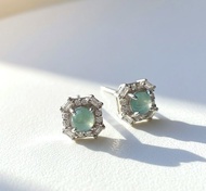 冰種天空藍翡翠蛋面耳釘925純銀 | 天然翡翠A貨 | 送禮