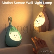Kids Gift Portable USB Rechargeable Warm White Cute Little Rabbit Cat Motion Sensor LED Hanging Wall