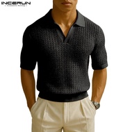 INCERUN Men's Hollow Splicing Collar Top POLO Shirts