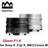 yuan6 RISESPRAY 35mm F1.6 Prime Lens Manual Focus APS-C Mirrorless Camera Lens for Sony E Fuji X M4/3 Canon EF-M Mount Cameras DSLRs Lenses