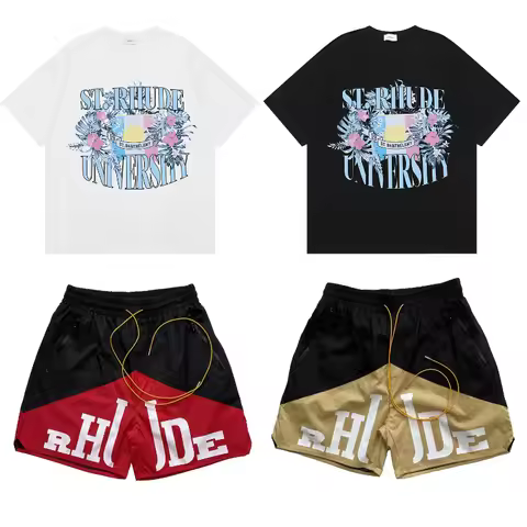 2026 Popular New RHUDE Men's Casual Shorts RHUDE Letter Printed Loose High Quality Beach Casual Shor