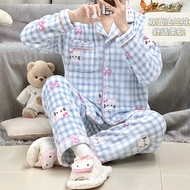 W Winter Ladies Pajamas Winter Thickened Flannel Loungewear Lapel Cardigan Ladies Pajamas Set Work