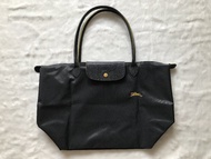 100% Authentic Longchamp Le Pliage Club Shoulder Bags Large Long Handle 70Th Anniversary Embroidery Folding waterproof Nylon Tote Bag Gift bag Shopping Bag L1899619300-Dark Grey