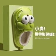 福虹辰大眼狗拖鞋女居家室内防滑卡通包头洞洞鞋厚底踩屎感拖鞋2023 大眼睛狗棉拖-绿色 38-39适合37-38