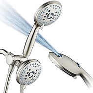 AquaCare AS-SEEN-ON-TV High Pressure 48-setting Rain &amp; Handheld 3-way Shower Head Combo - Anti-clog Nozzles/Tub, Tile &amp; Pet Power Wash/Extra Long 6 ft. Stainless Steel Hose/Satin Nickel Finish