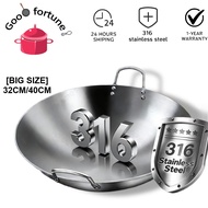 316 Steel Non-Stick Stainless Steel Wok with Double Handles tainless Steel Frying Pan Wok