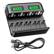 USB-C Input LCD 8 Bay Battery Charger 2A for AA for AAA C D Ni- Rechargeable Batteries Smart LCD wit