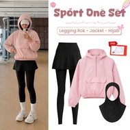 Sports Set TrendyWanita | Crop Jacket + Legging Skirt + Bergo Hijab | Sporty Stylish | BW247