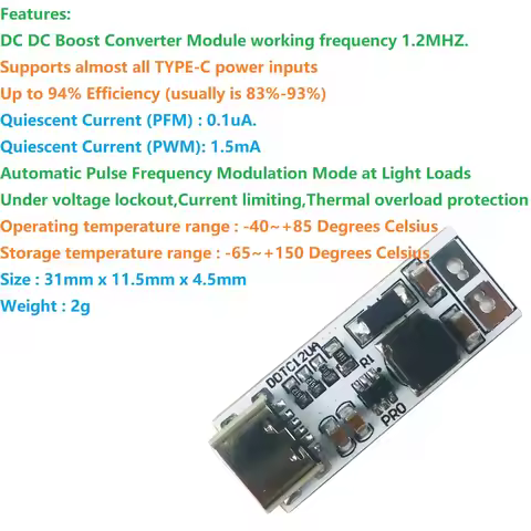 9W DC-DC Boost Converter Full Function Type-C PD QC USB 5V to 5V to 6V 9V 12V 15V 24V
