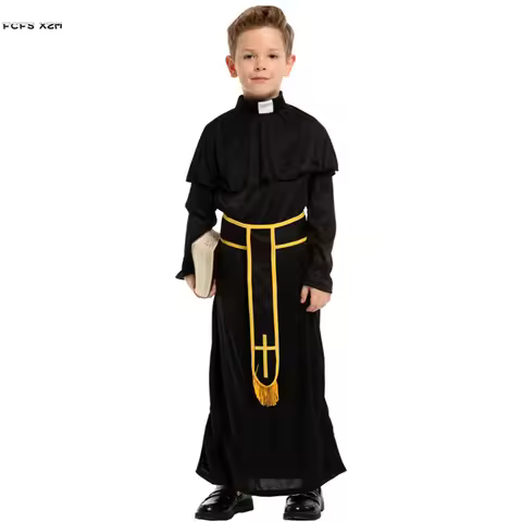 Boy Missionary Suit Cosplay Kids Children Halloween Priest Robe Costumes Carnival Purim Parade Stage