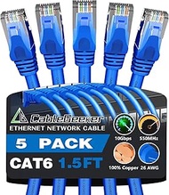 CableGeeker Cat 6 Ethernet Cable 1.5 ft (5-Pack) - Cat6 Patch Cables 10G Support, Snagless RJ45 26AW