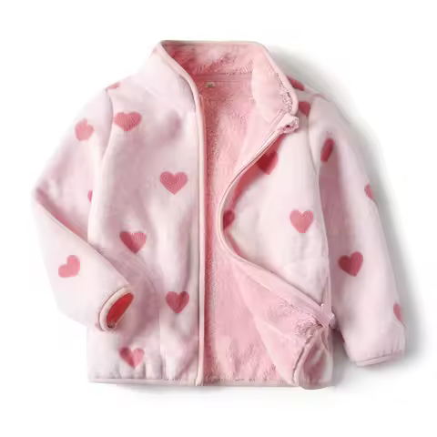 2-8T New Arrival Hearts Print Girls Winter Fleece Jackets Zipper Cute Cold Thick Baby Coats Children
