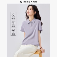 GIORDANO ผู้หญิง  เสื้อโปโล ผ้าฝ้าย 100% กระดุมมุก เสื้อโปโลแขนสั้น เสื้อโปโลแฟชั่นเรียบง่าย ลำลอง 0
