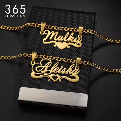 365 New Customized Name Necklace Stainless Steel Personalized Charming Nameplate Cuban Chain For Wom