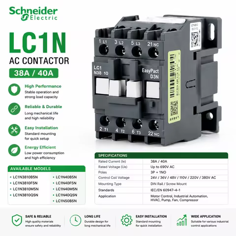 Schneider AC Contactor LC1N3810B5N LC1N3810F5N LC1N3810M5N LC1N3810Q5N LC1N40B5N LC1N40F5N LC1N40M5N