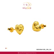 WELL CHIP Heart Shaped Studs Earrings - 916 Gold/Anting-anting Kancing Bentuk Hati - 916 Emas