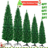 Slim Christmas Tree 4/5/6/7/8FT PVC Artificial Pencil Xmas Tree With LED Light For Christmas Decor