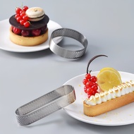 2Pcs Stainless Steel Perforated Mousse Rings, Round + Oval Tart Molds for Cakes, Tarts, Cheesecakes